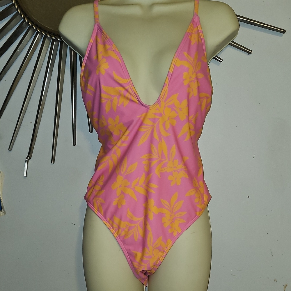 Cupshe Pink One-Piece Swimsuit with Yellow Floral Print